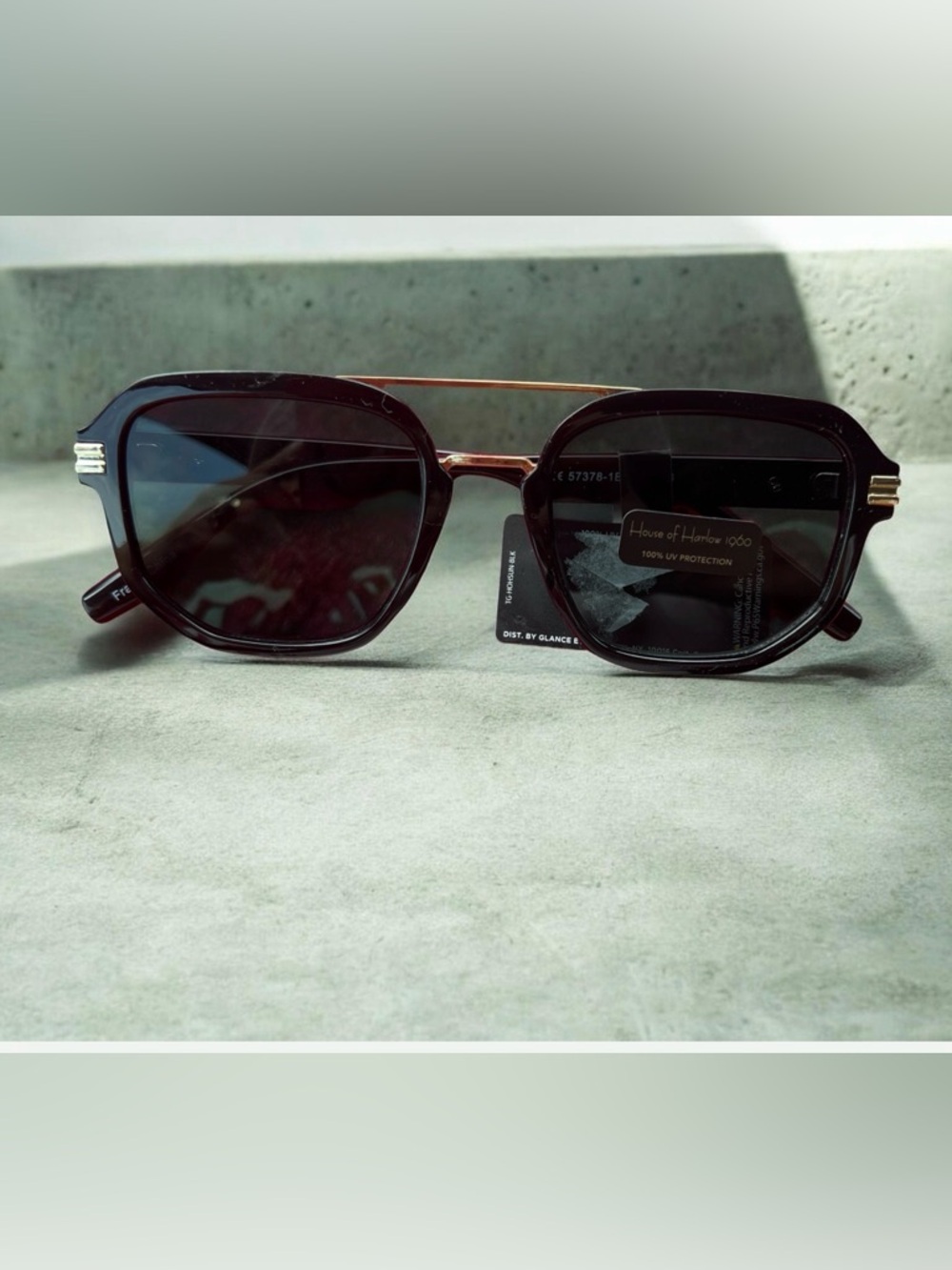 NWT House of Harlow 1960 Black Sunglasses with Gold Bridge